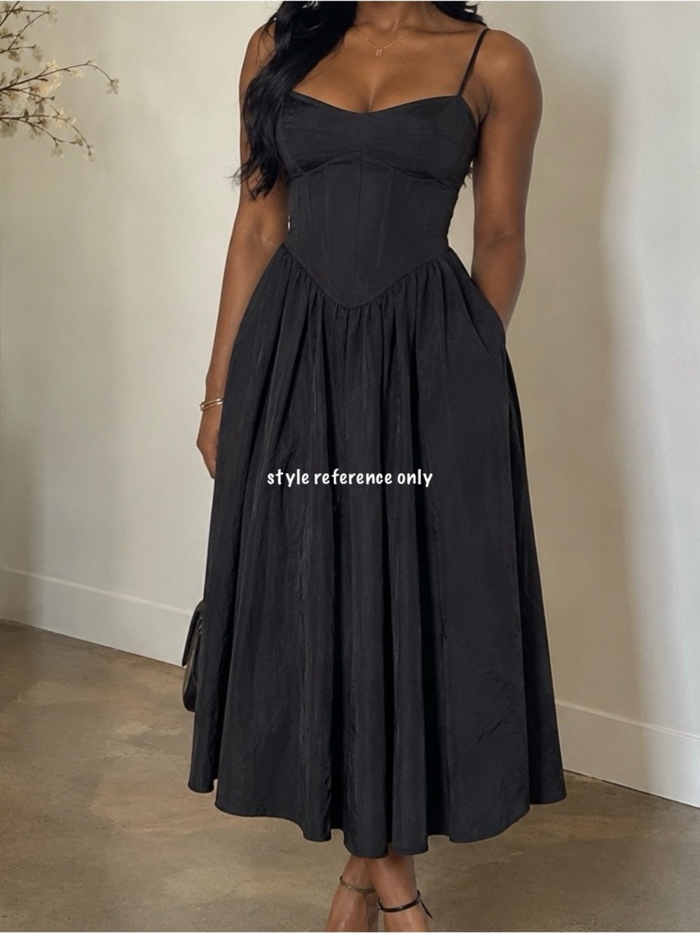Black Corset Fit & Flare Midi Dress | Size M